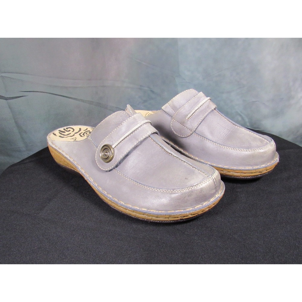 Propet Womens Leather Slip On Clog Mules Slate Blue Gray 12 M